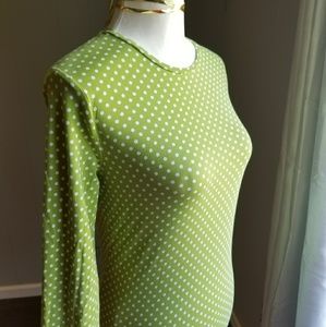Green and white polka dot top